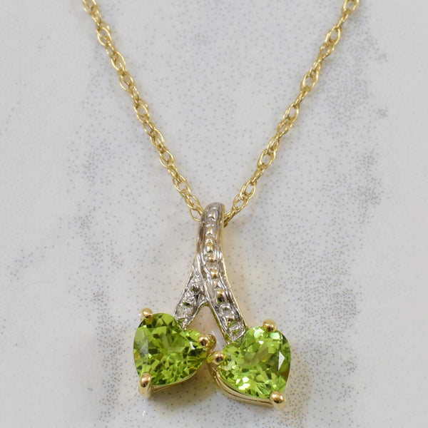 Double Heart Peridot & Diamond Necklace | 1.00ctw, 0.01ctw | 19