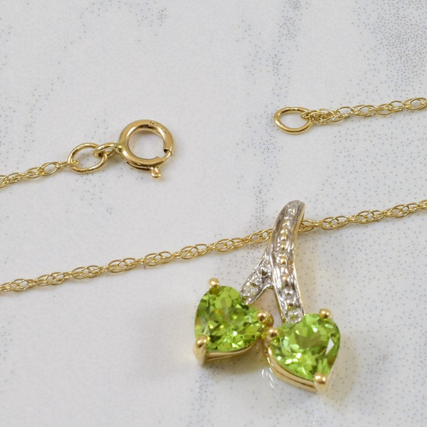 Double Heart Peridot & Diamond Necklace | 1.00ctw, 0.01ctw | 19