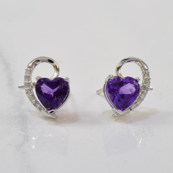 Amethyst Heart Stud Earrings | 1.20ctw, 0.06ctw |