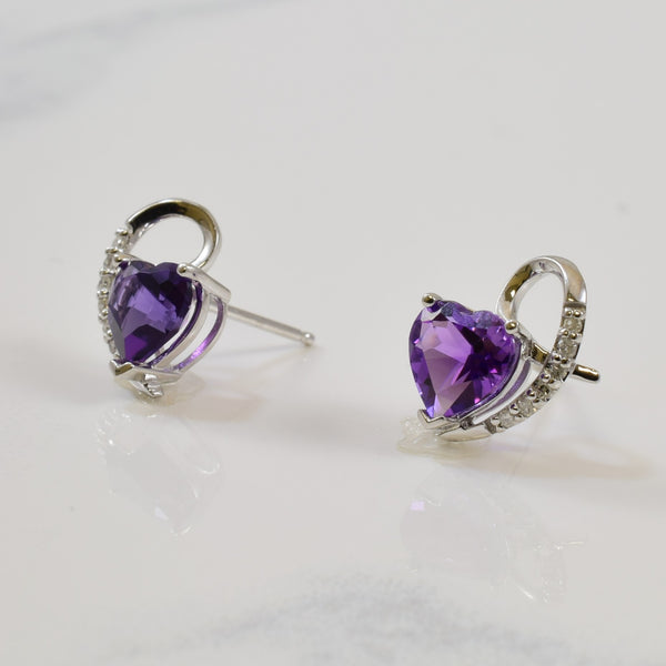 Amethyst Heart Stud Earrings | 1.20ctw, 0.06ctw |