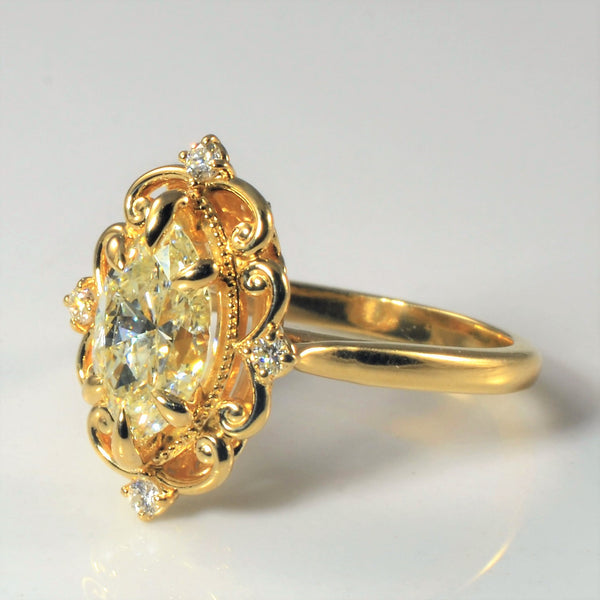 'Bespoke' Ornate Filigree Marquise Diamond Ring | 1.71ctw | SZ 7 |