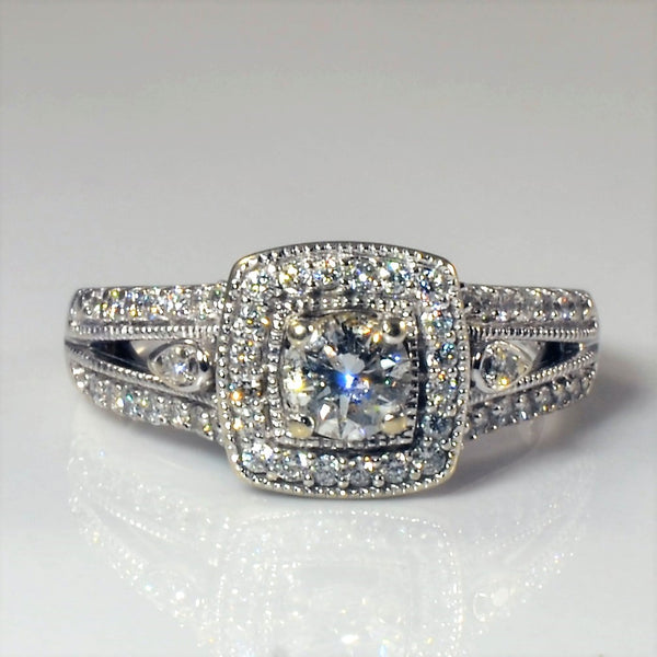 Milgrain Detail Diamond Halo Engagement Ring | 0.65tw | SZ 4 |