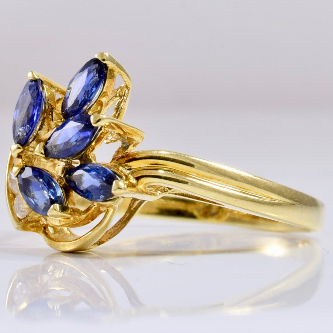 Channel Set Diamond Ring with Sapphire Cluster | 0.06 ctw SZ 8.5 |