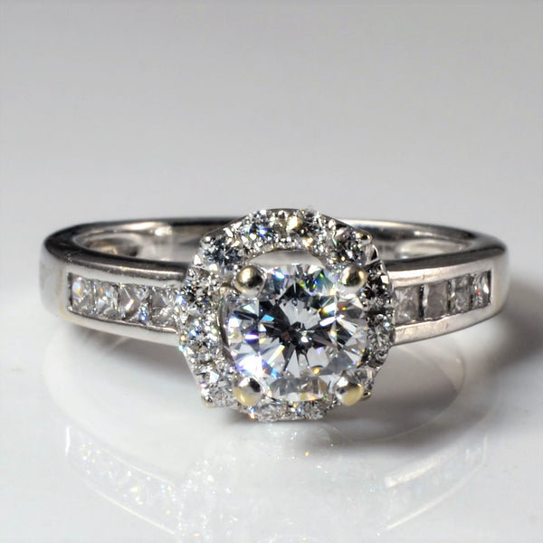 Princess Side Channel Halo Engagement Ring | 0.79ctw | SZ 4.75 |