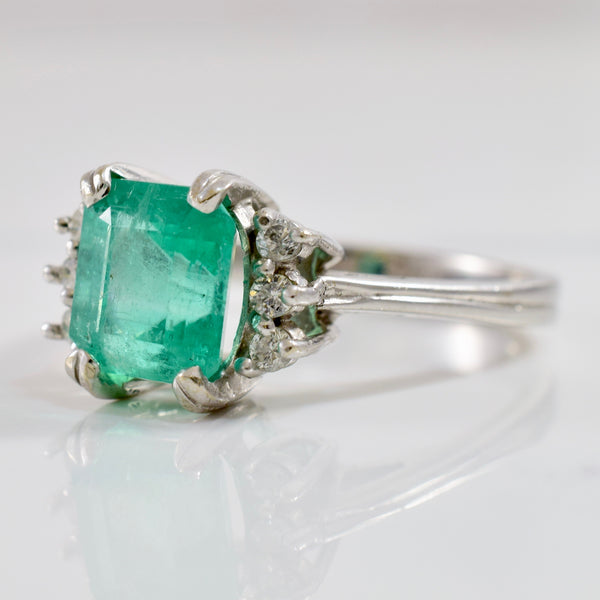 Retro Era Emerald & Diamond Engagement Ring | 0.10ctw, 2.80ct | SZ 9 |