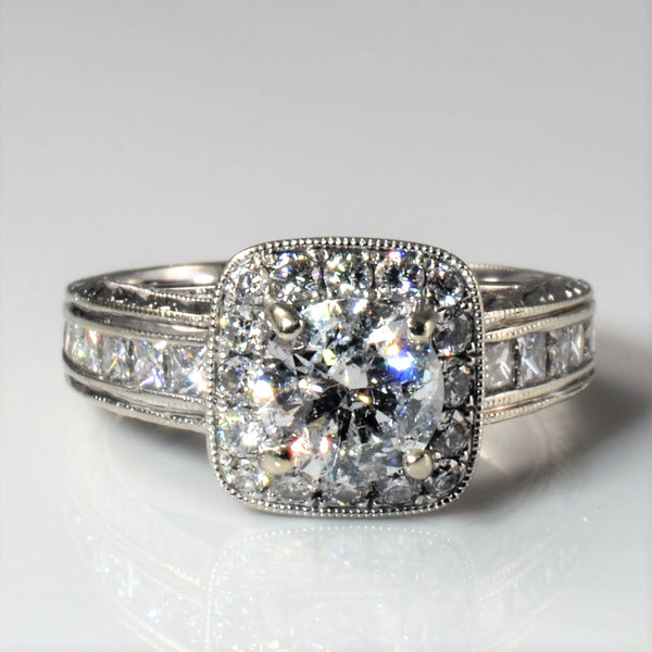 'Gabriel & Co.' Vintage Inspired Cushion Halo Engagement Ring | 2.00ctw | SZ 5 |