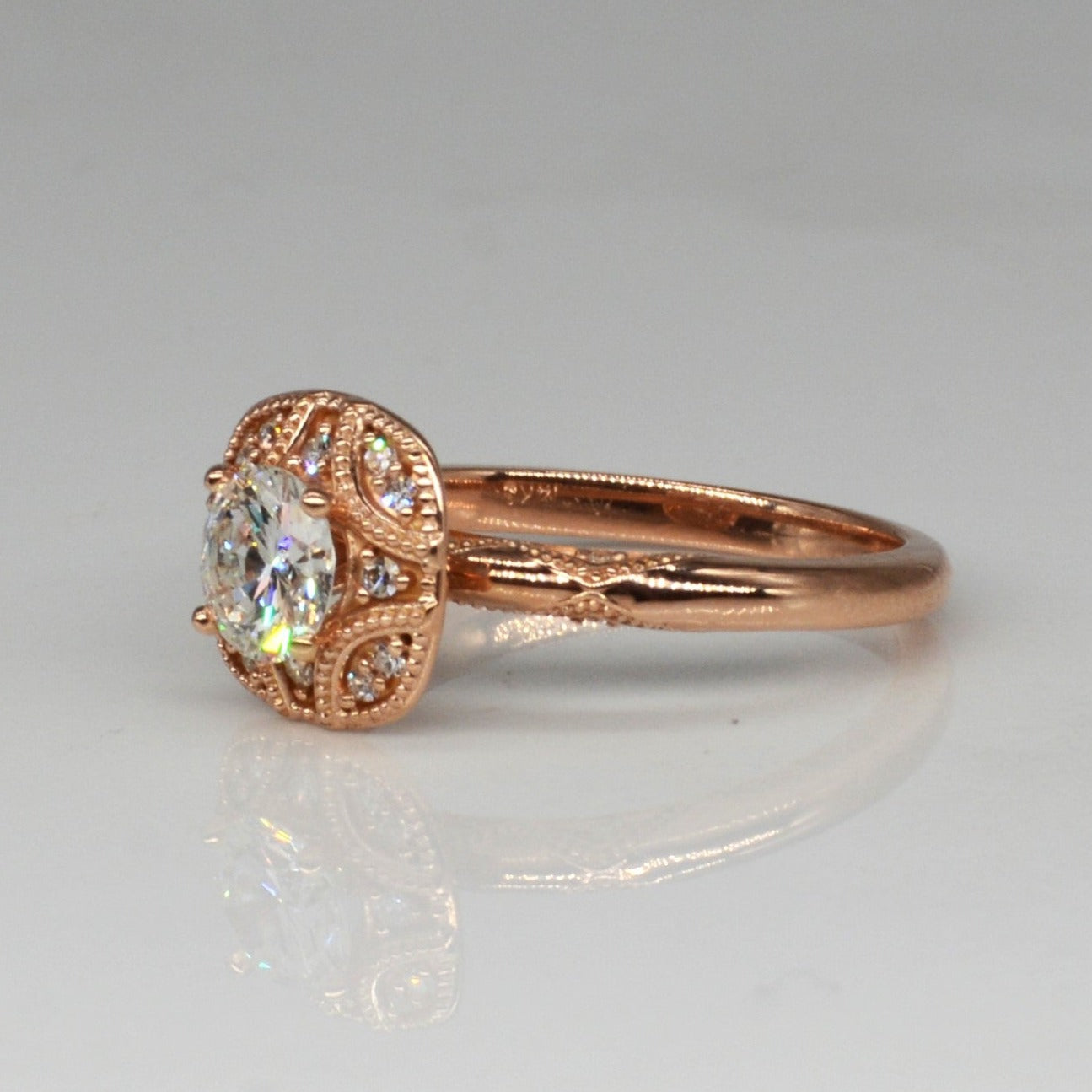 'Bespoke' Art Deco Inspired Rose Gold Engagement Ring | 0.83ctw | SZ 7.25 |