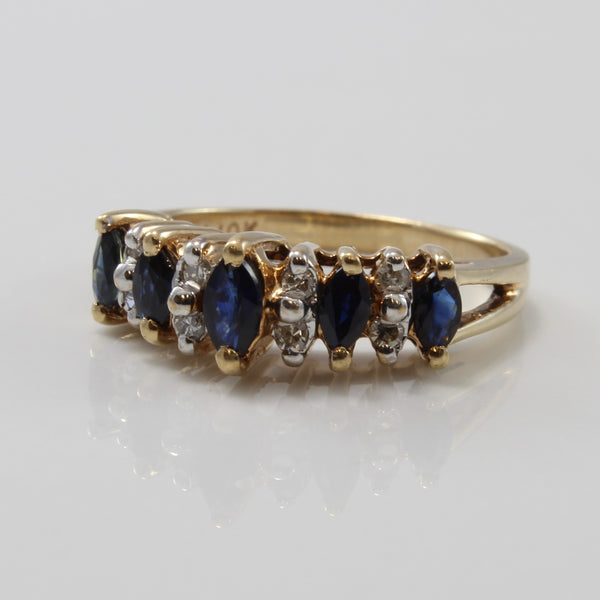 Alternating Blue Sapphire & Diamond Ring | 0.40ctw, 0.08ctw | SZ 6 |