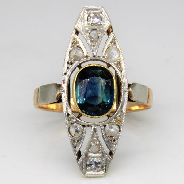 Art Deco Cushion Sapphire & Diamond Cocktail Ring | 1.30ct, 0.20ctw | SZ 6.5 |