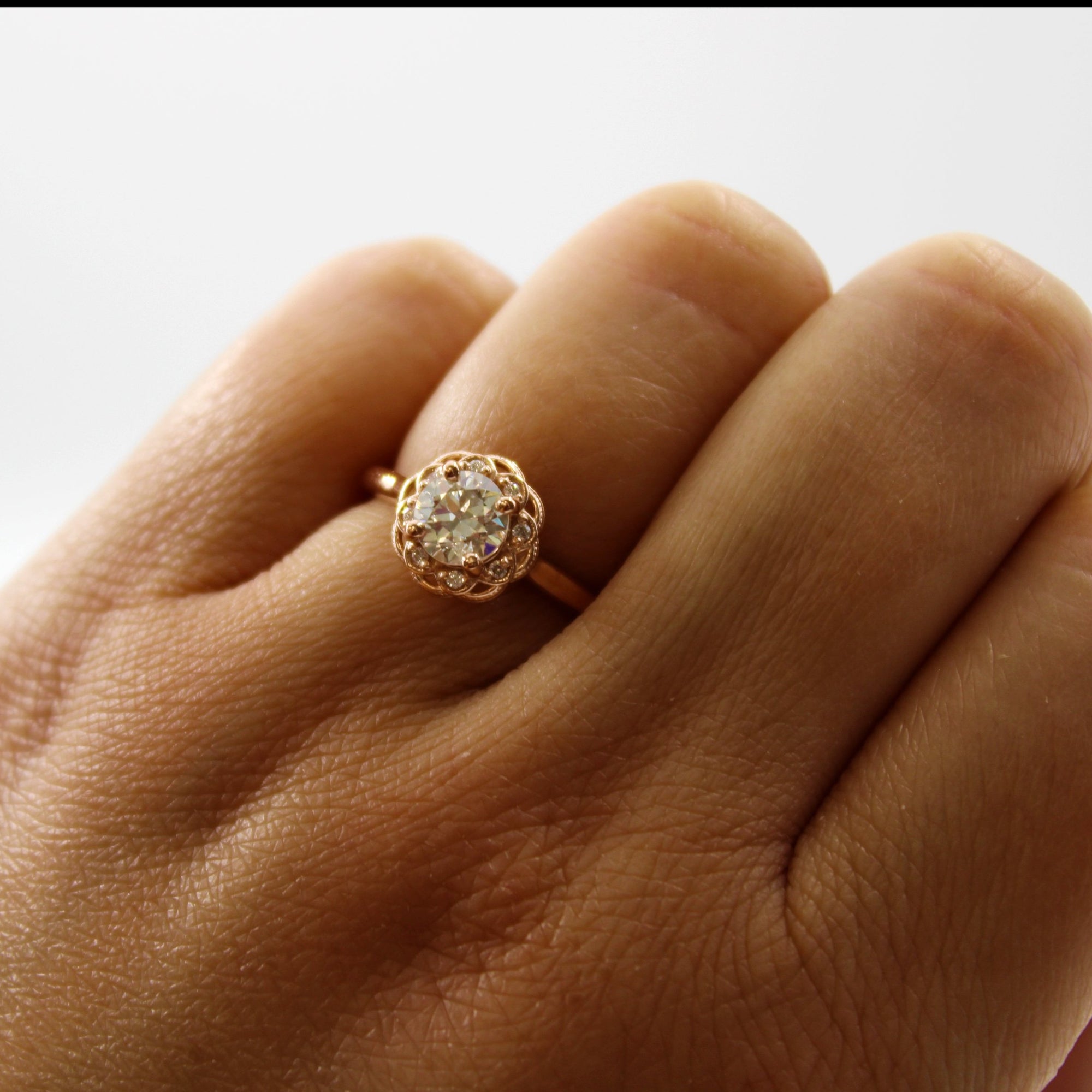 'Bespoke' Filigree Halo Engagement Ring | 0.86ctw | SZ 7 |