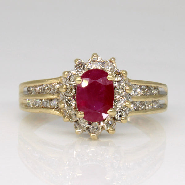 Ruby Halo & Diamond Engagement Ring | 0.80ct, 0.30ctw | SZ 9 |