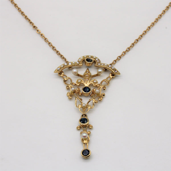 Edwardian Sapphire & Pearl Necklace | 0.40ctw | 17