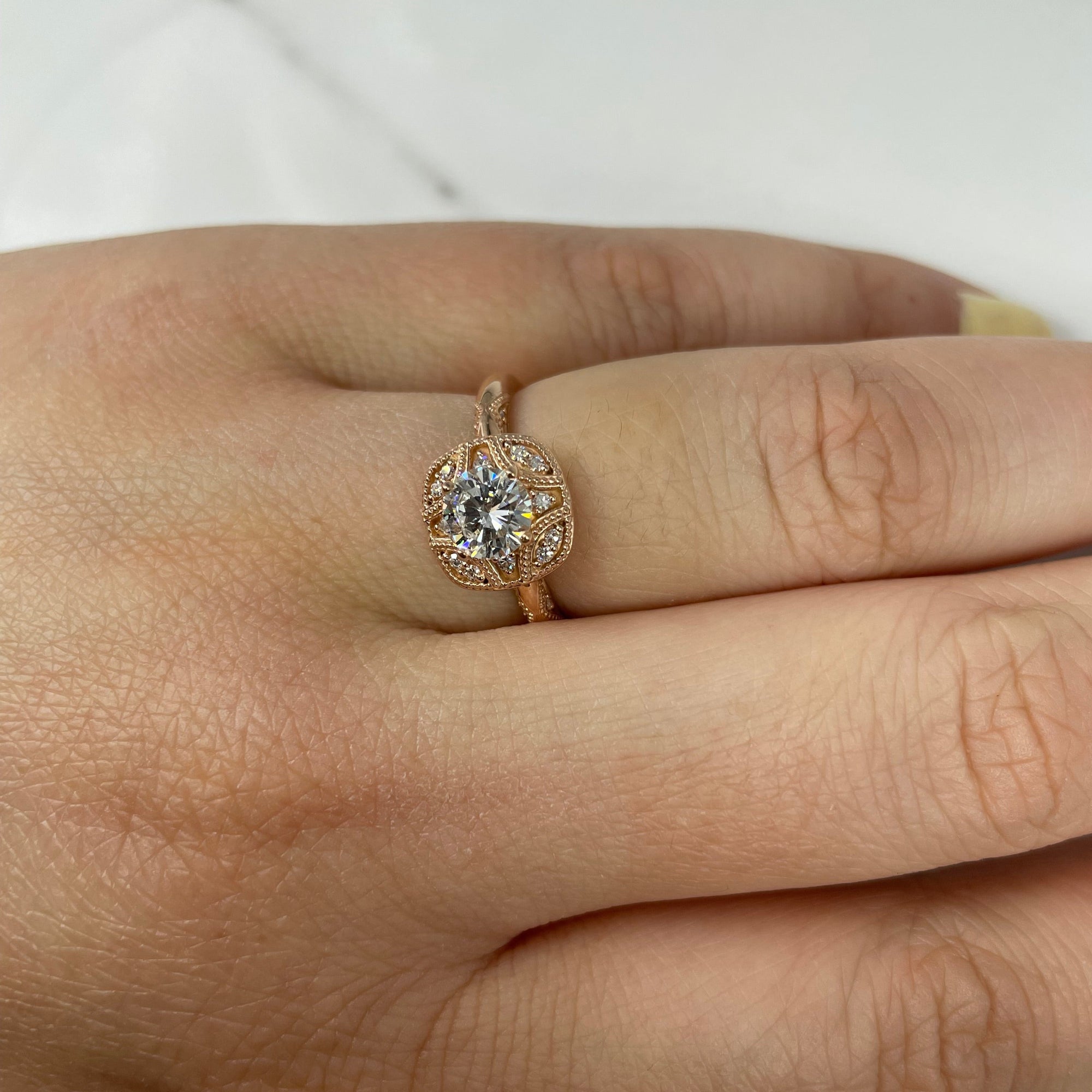 'Bespoke' Art Deco Inspired Rose Gold Engagement Ring | 0.83ctw | SZ 7.25 |