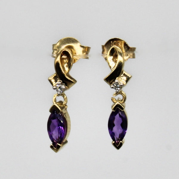 Amethyst & Diamond Drop Earrings | 0.32ctw, 0.02ctw |