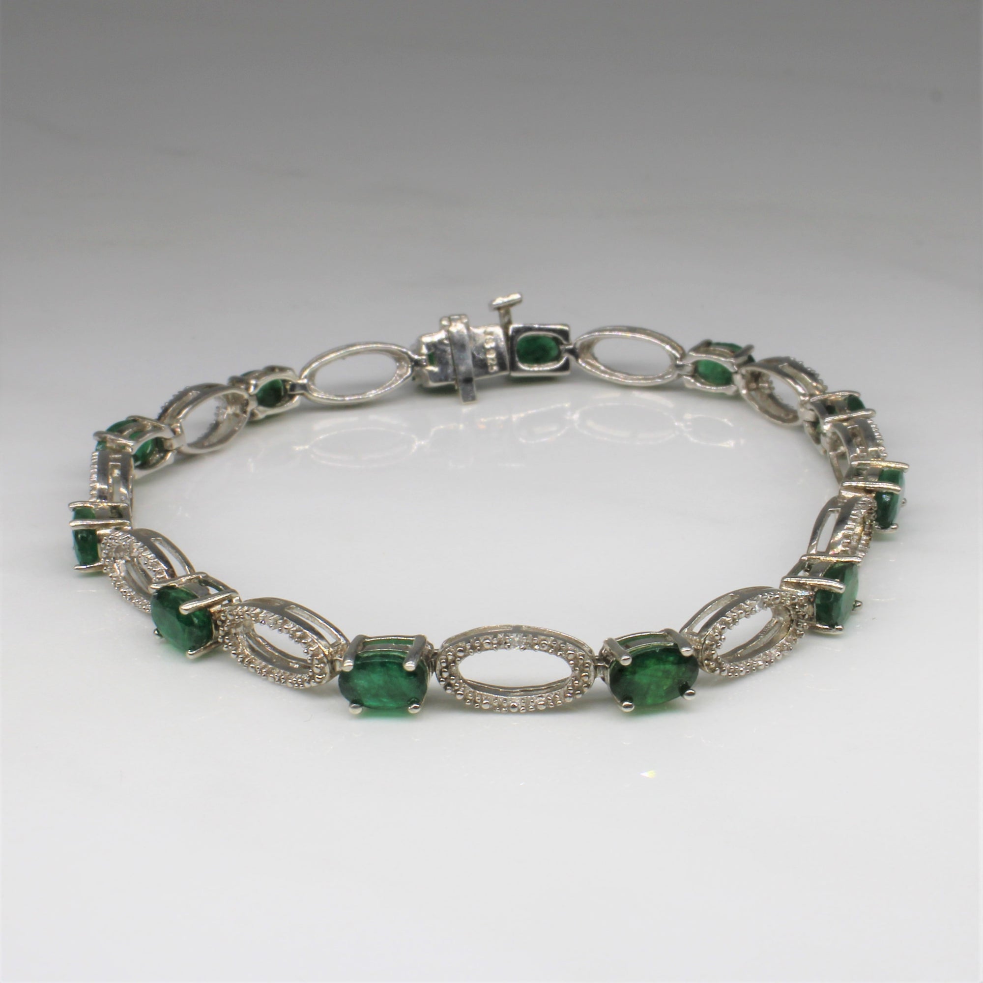 Emerald & Diamond Tennis Bracelet | 4.75ctw, 0.05ctw | 7.5