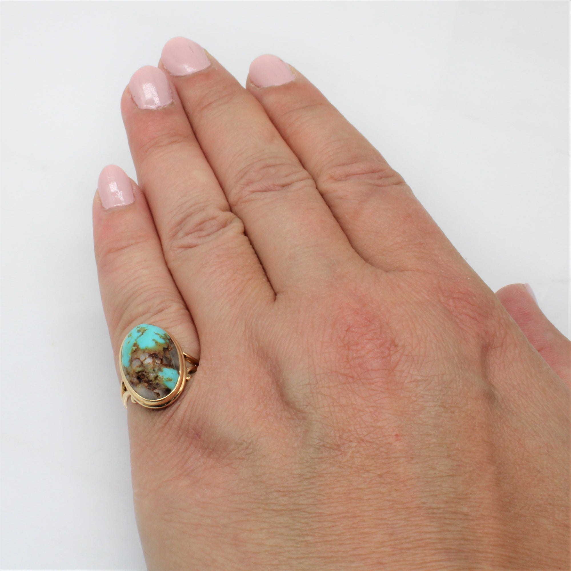 Mid Century Turquoise & Quartz Cocktail Ring | 6.50ct | SZ 5.75 |