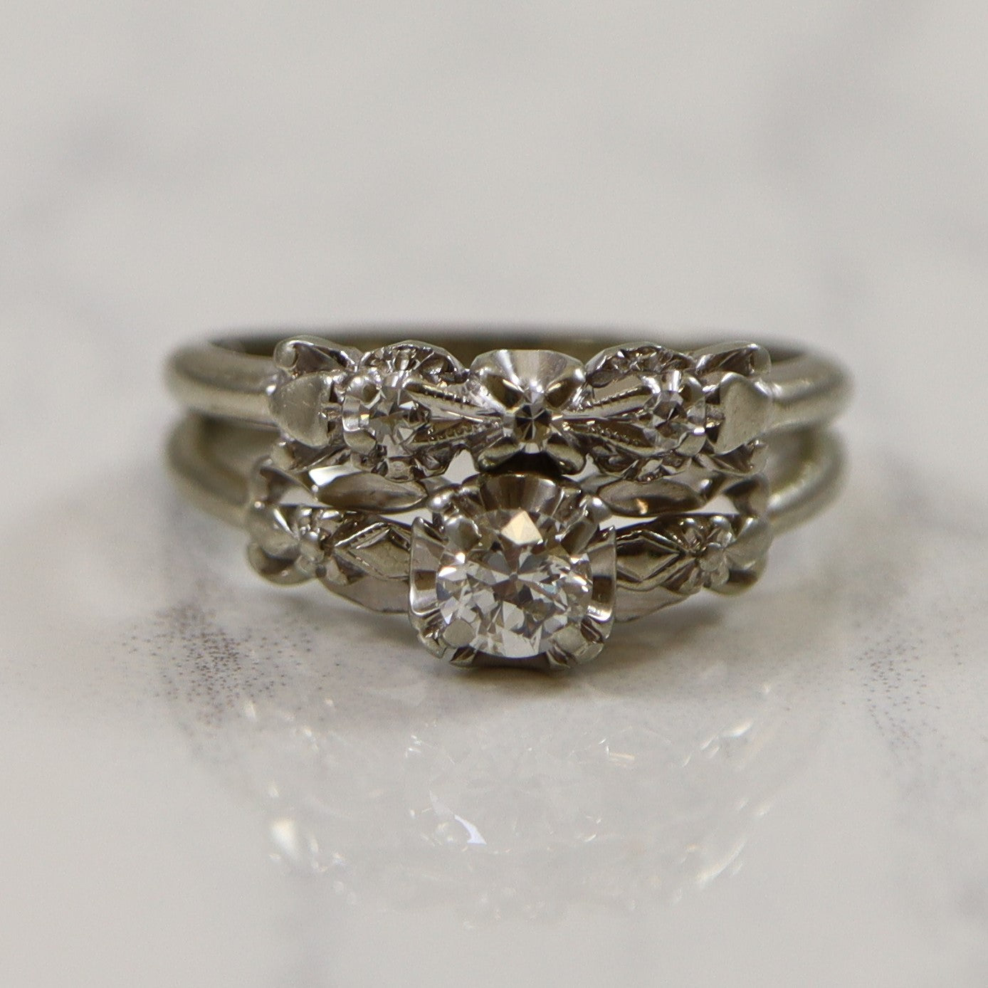 1940s Diamond Wedding Ring Set | 0.24ctw | SZ 5.75 |