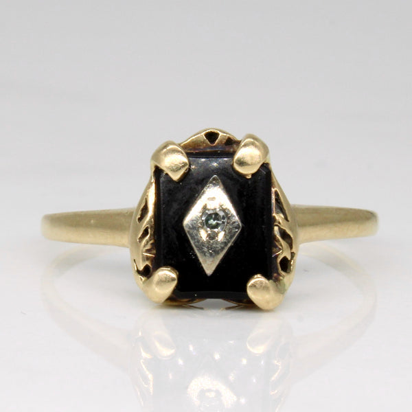 Onyx & Diamond Ring | 0.67ct, 0.01ct | SZ 8 |