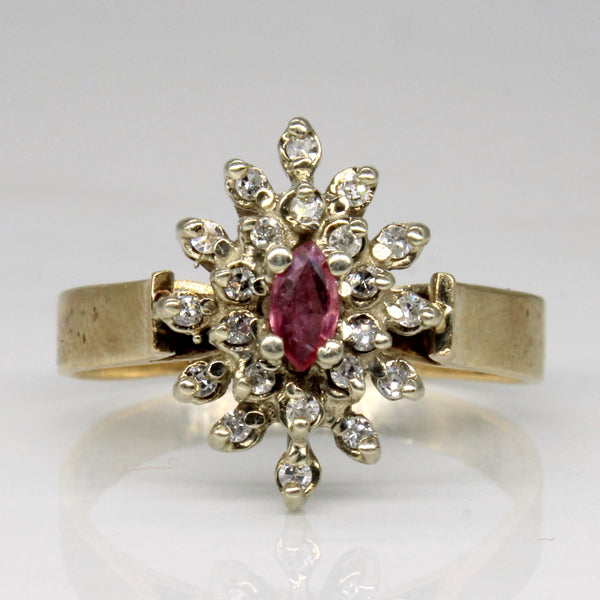 High Set Diamond & Ruby Cluster Ring | 0.11ctw, 0.09ct | SZ 9 |