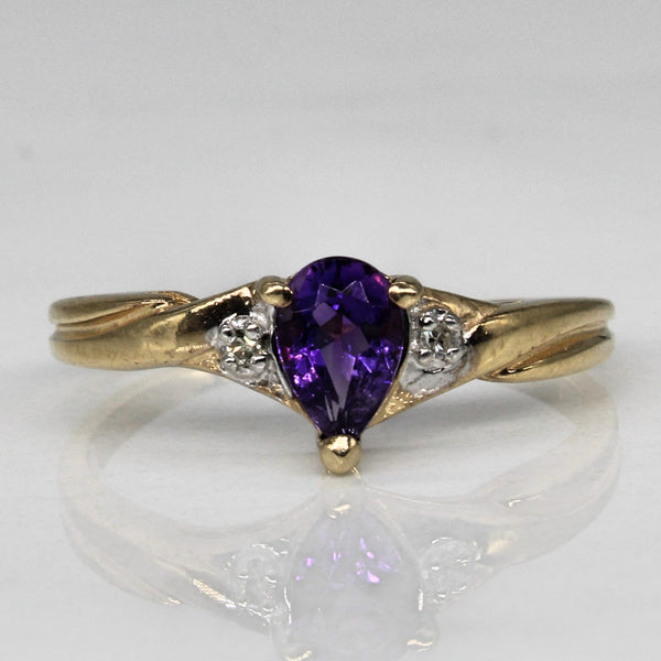 Pear Cut Amethyst & Diamond Ring | 0.30ct, 0.01ctw | SZ 5.75 |