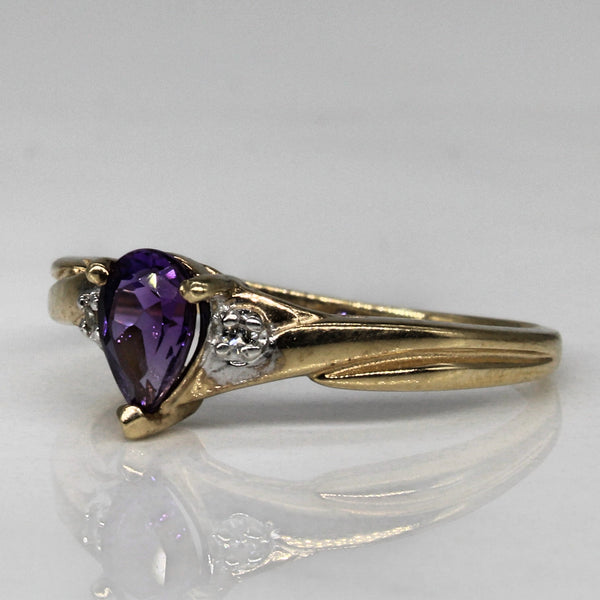 Pear Cut Amethyst & Diamond Ring | 0.30ct, 0.01ctw | SZ 5.75 |