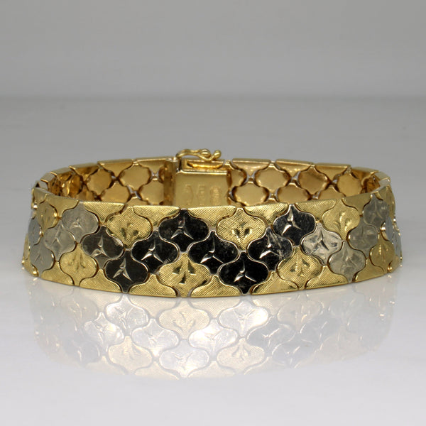 18k Two Tone Pattern Link Bracelet | 7.25