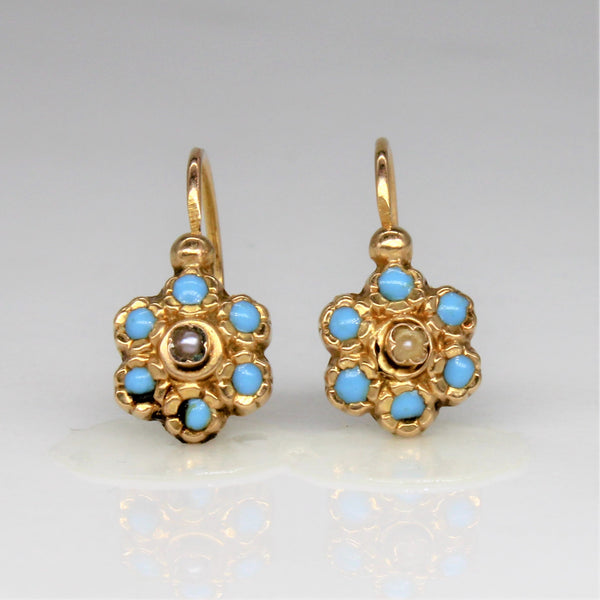 Edwardian Turquoise & Seed Pearl Earrings | 0.18ctw |