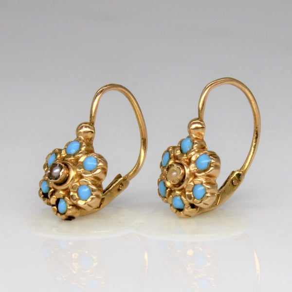 Edwardian Turquoise & Seed Pearl Earrings | 0.18ctw |