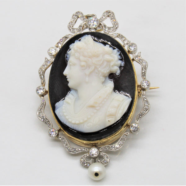 Edwardian Onyx & Diamond Brooch | 1.10ctw |