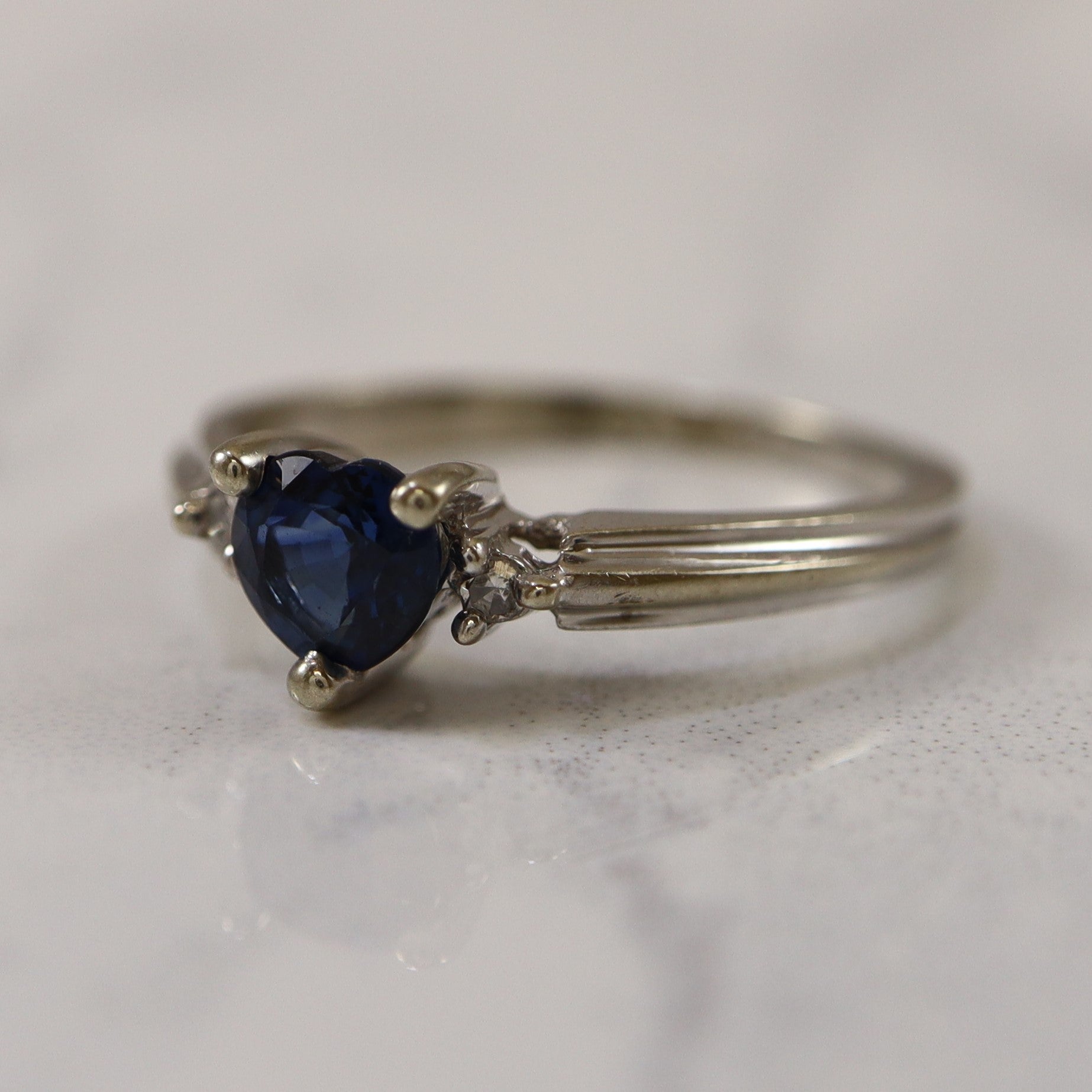 Heart Cut Sapphire & Diamond Ring | 0.02ctw, 0.50ct | SZ 6 |