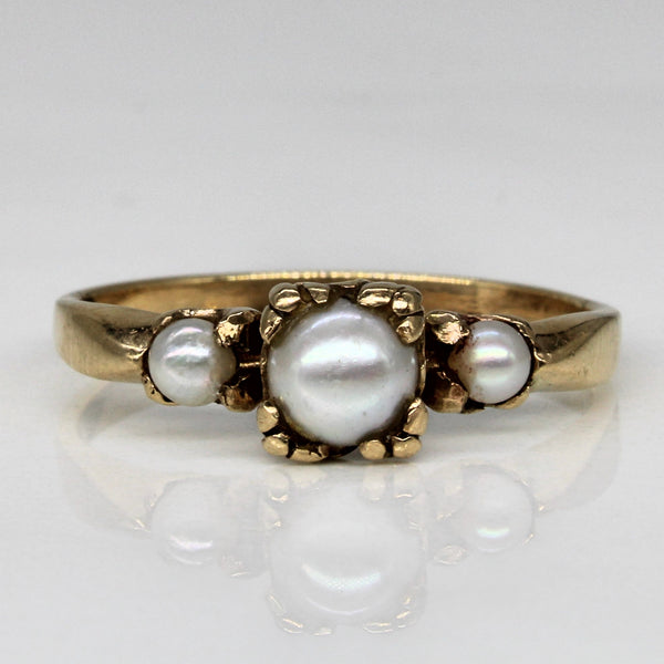 Three Stone Pearl Ring | SZ 7.75 |