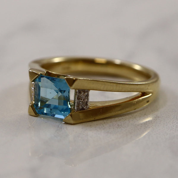 Blue Topaz & Diamond Split Shank Ring | 1.25ct, 0.02ctw | SZ 7.25 |