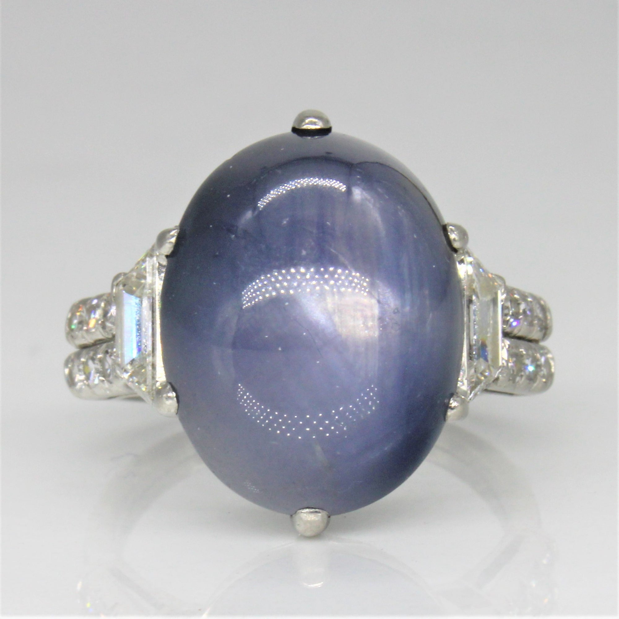 Art Deco Star Sapphire & Diamond Cocktail Ring | 22.50ct, 0.58ctw | SZ 7.5 |