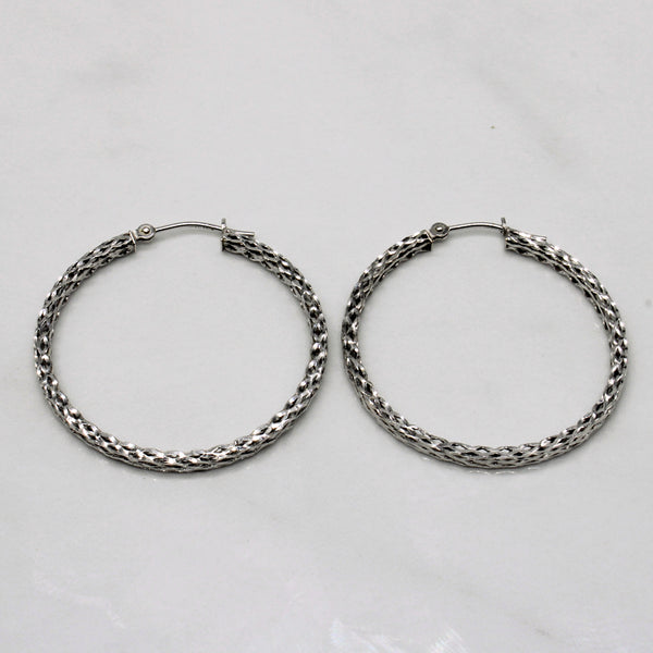 White Gold Woven Hoop Earrings |