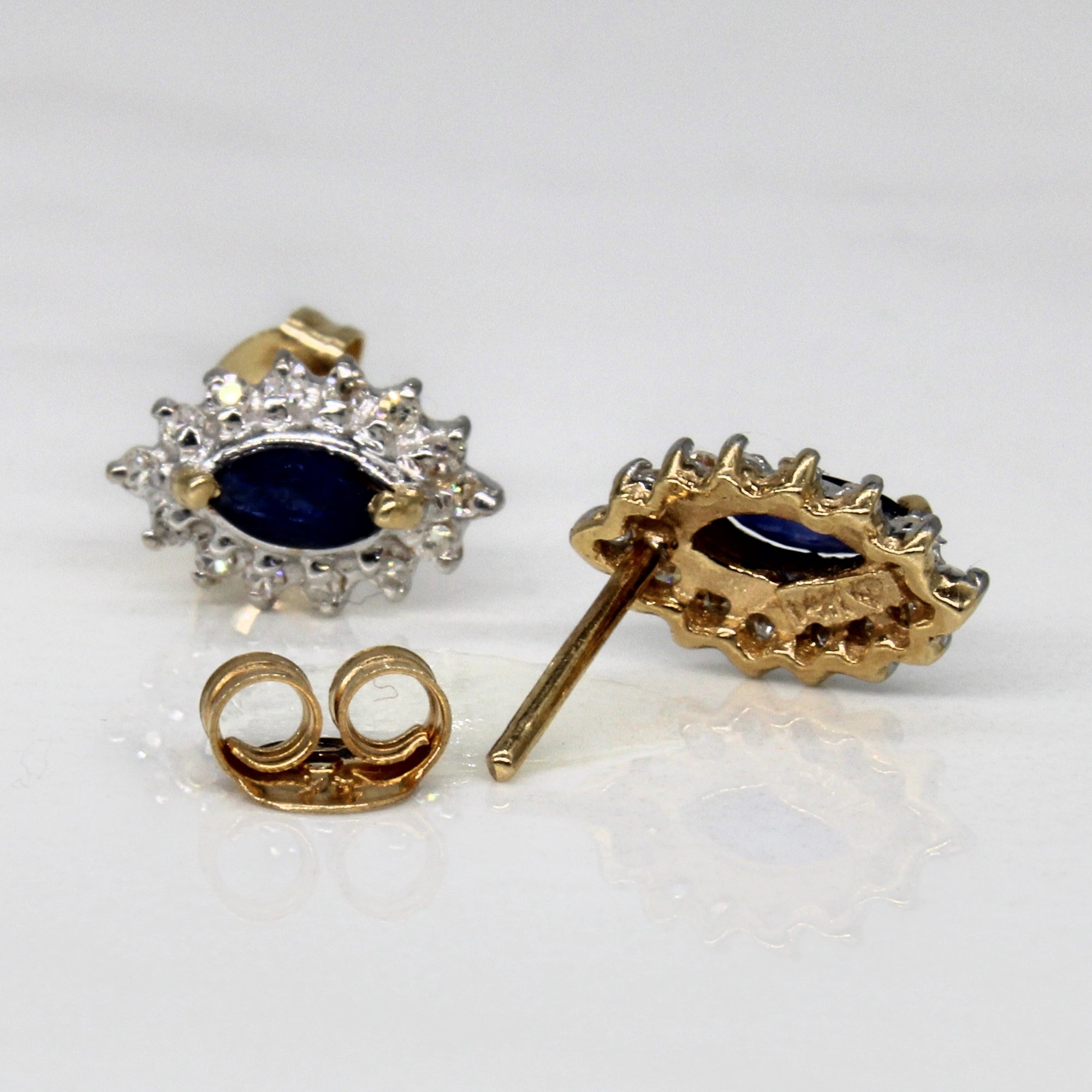 Marquise Sapphire Halo Earrings  | 0.26ctw, 0.10ctw |