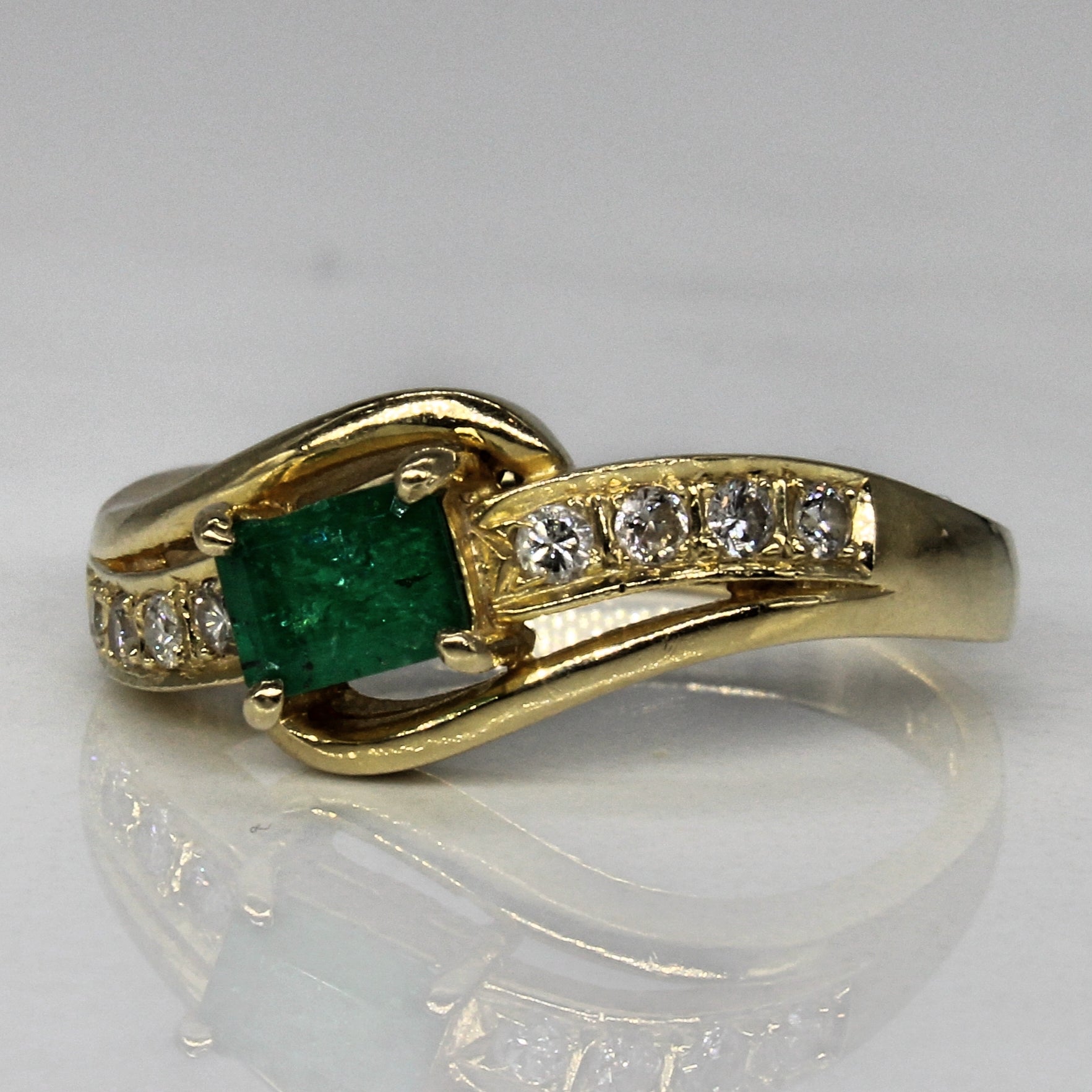 Emerald & Diamond Bypass Ring | 0.35ct, 0.09ctw | SZ 6 |