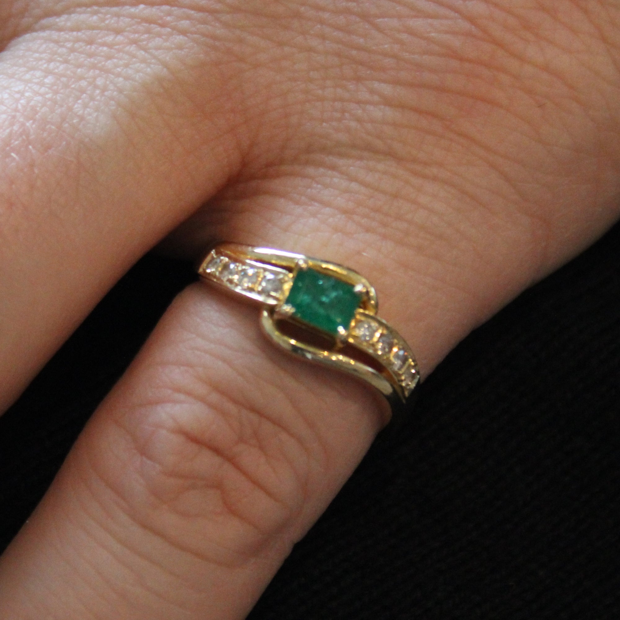 Emerald & Diamond Bypass Ring | 0.35ct, 0.09ctw | SZ 6 |