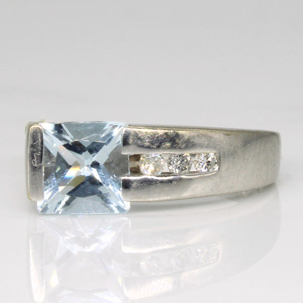 Aquamarine & Diamond Bar Ring | 1.40ct, 0.09ctw | SZ 7.25 |