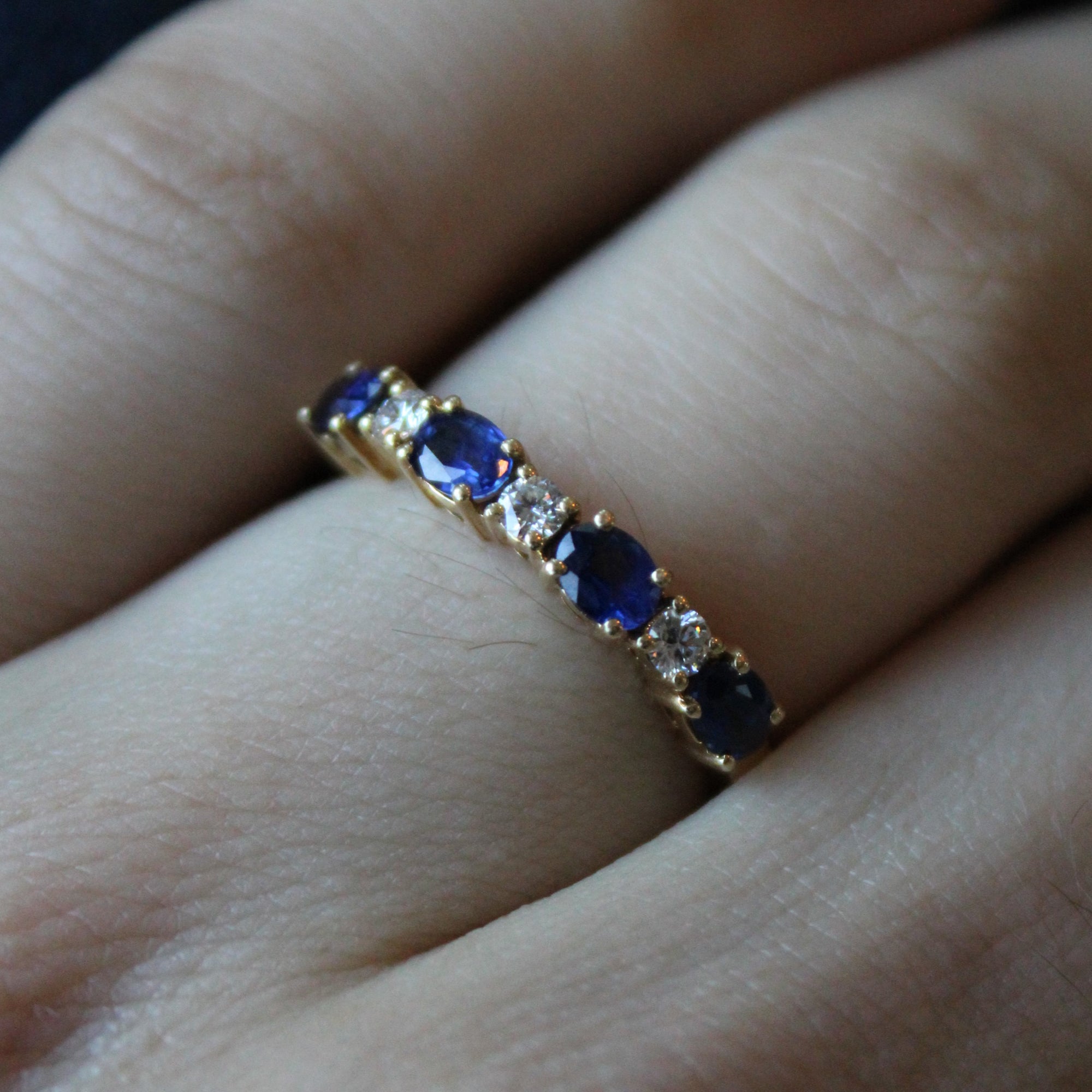 Oval Cut Sapphire & Diamond Band | 0.80ctw, 0.15ctw | SZ 7 |