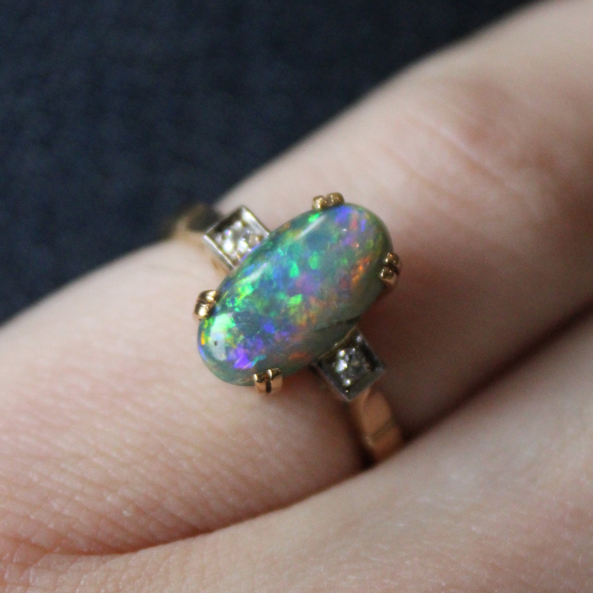 Black Opal & Diamond Cocktail Ring | 1.20ct, 0.04ctw | SZ 5 |