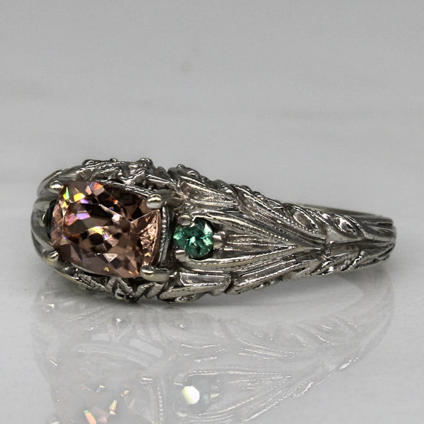 Zircon & Emerald Ornate Ring | 1.35ct, 0.08ctw | SZ 8 |