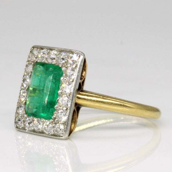 Mid Century Emerald & Diamond Engagement Ring | 0.95ct, 0.45ctw | SZ 5 |