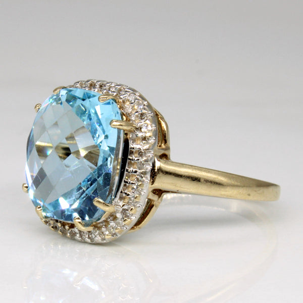 Blue Topaz & Diamond Halo Ring | 6.60ct, 0.10ctw | SZ 8.75 |