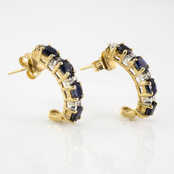 Diamond & Sapphire Half Hoop Stud Earrings | 1.50 ctw Sapphires, 0.06 ctw Diamonds