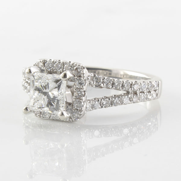 'Shane Co.' Split Shank Princess Diamond Halo Engagement Ring | 1.26ctw | SI2, F | SZ 5.5 |