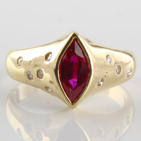 Bezel Set Marquise Ruby & Diamond Ring | 0.15ctw, 0.70ct | SZ 8 |