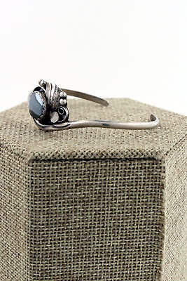 Navajo Sterling Silver Hand Stamped Hematite Cuff Bracelet Marked