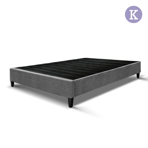 King Bed Base Frame Pine Wood Slats Grey