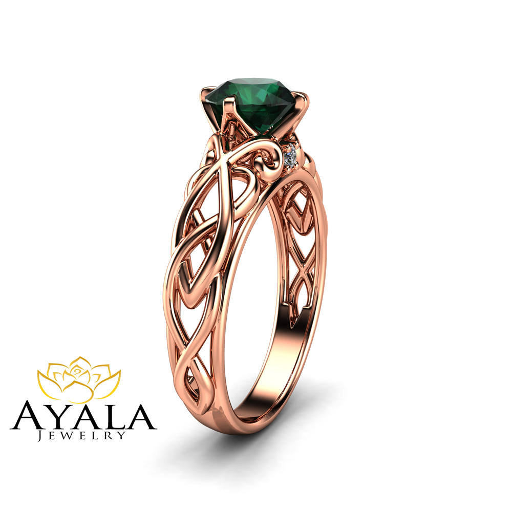Unique Victorian Emerald Engagement Ring 14K Rose Gold Ring Art Deco Emerald Engagement Ring