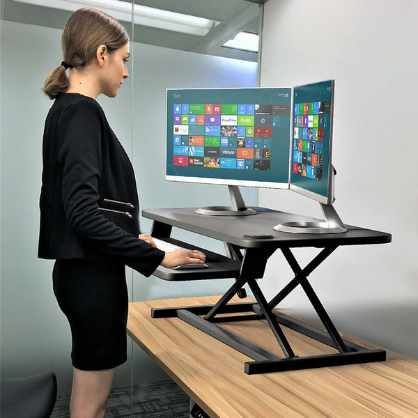 Tabletop Computer Workstation Standing Desk Converter Adjustable Height Desk Riser 32 inch Sit Stand Desk Home Office Desk with Keyboard Tray